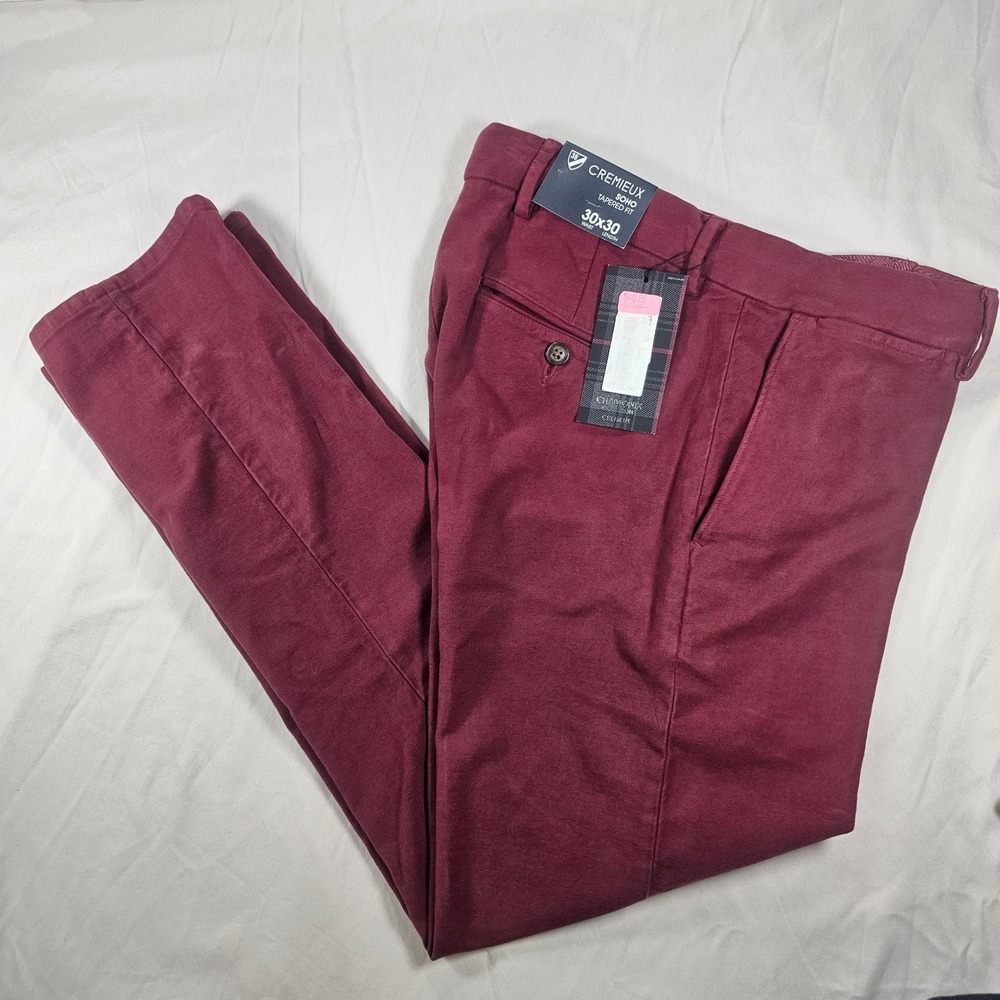 Cremieux Chamonix 30x29 (tag 30x30) Wine Red Flat SOHO Tapered Fit Velvety 1608
